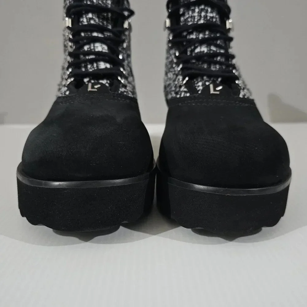 Larroude Black and White Tweed Lace-Up Ankle Booties - Picture 4 of 12